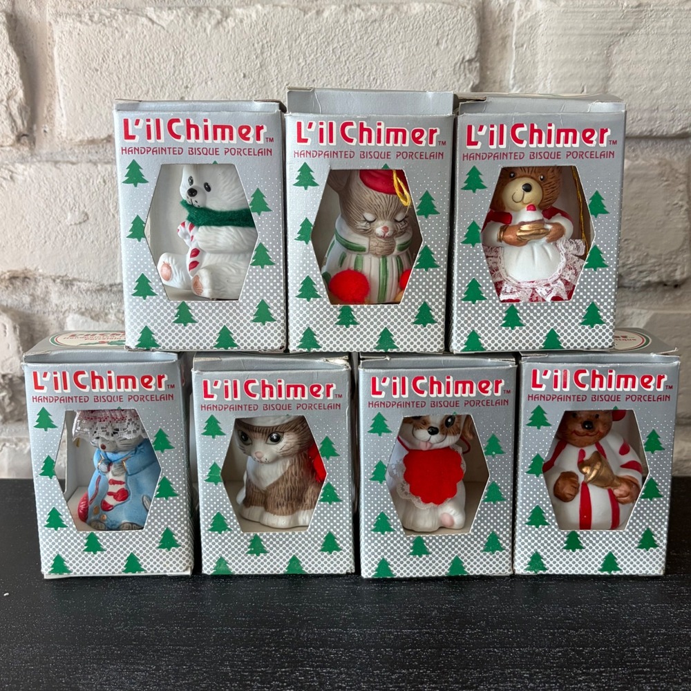 7 Vintage L'il Chimer Christmas Ornaments Grandmacore Kitsch Original Boxes